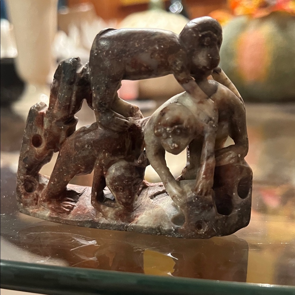 Vintage Chinese hand carved soapstone of monkeys